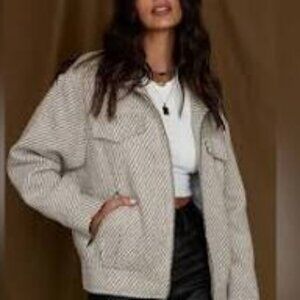 12th Tribe Marina Taupe Wool Blend Moto Jacket M